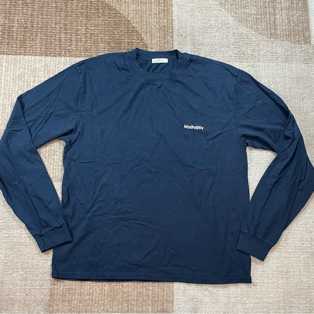 NEW MADHAPPY NAVY CLASSIC HEAVY JERSEY LONG SLEEVE T-SHIRT SZ LARGE L